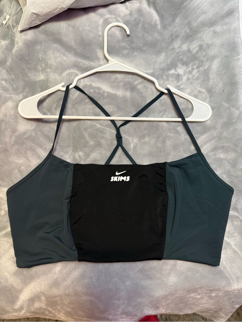 SKIMS Black & Dark Teal Crisscross Strap Sports Bralette